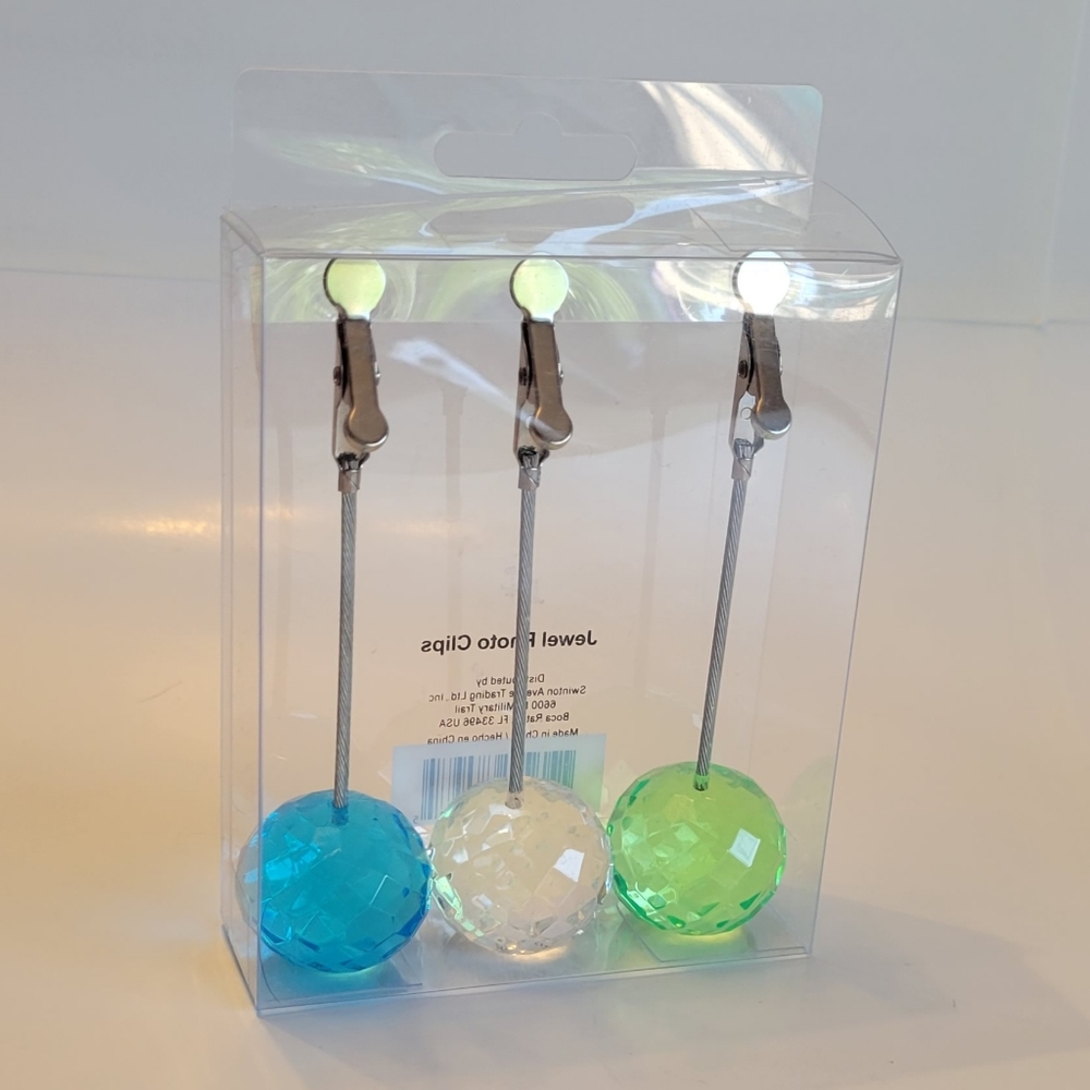Photo Display Clips, Set of Three, Faceted Jewel Design, New in Box